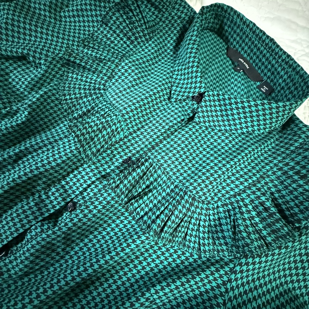 Vero Moda Teal and Black Houndstooth Shirt